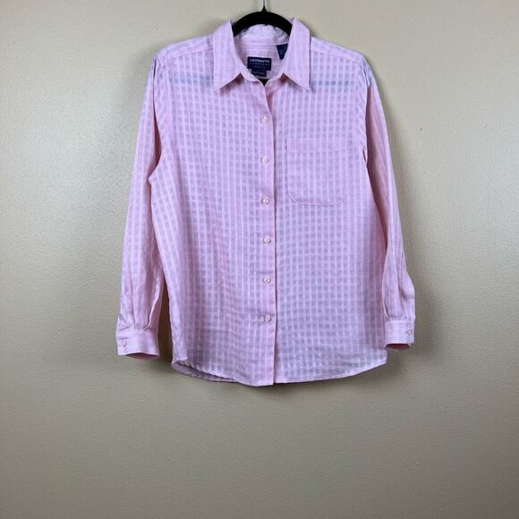 Liz Claiborne Tops - Liz Claiborne Blouse Button Down 100% Linen Long Sleeve Pink Oversized Size S